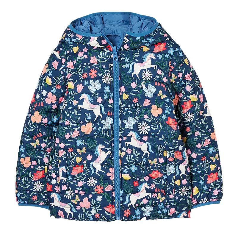 Joules Kaitlin Girl's Reversible Showerproof Coat - Navy Floral Horse